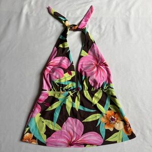 Brown and pink floral halter top Y2K
